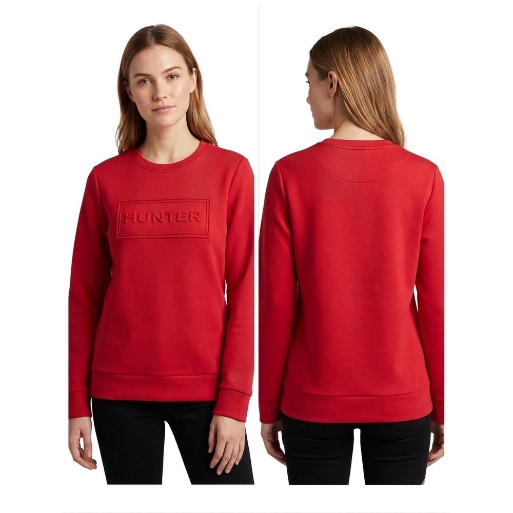 Hunter‎ Womens Red Embossed Logo Crew Neck Sweatshirt 1905776 Small NWT